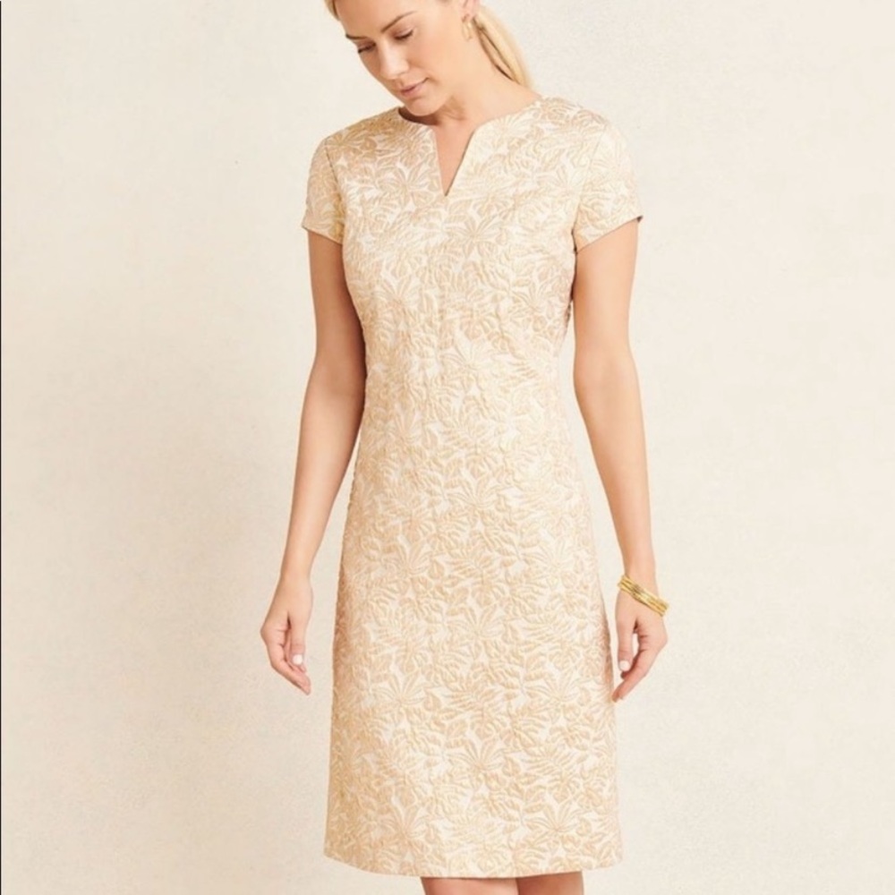 JMcLaughlin Champagne Metallic Palm Leaf Ariana Dress